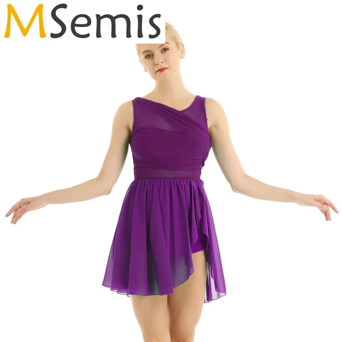 

Womens Adult Gymnastics Leotard Skating Ballet Jersey Dress Cut Out Asymmetric Stretchy Tight Fitting Ballet Lyrical Dance Dress