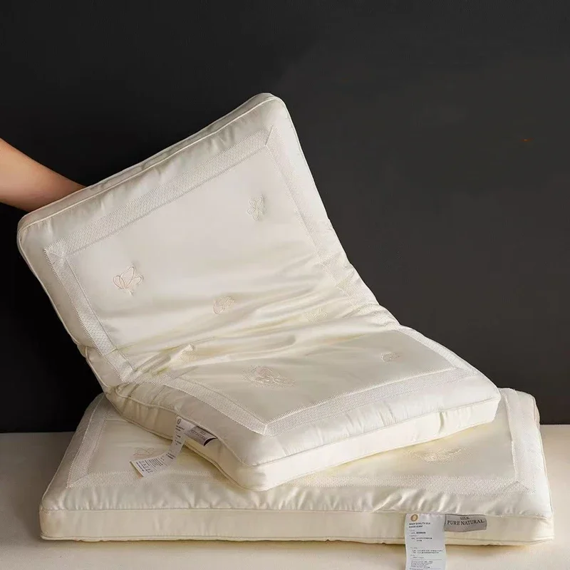 Embroidery Silk Pillow Lyocell Fibre Cooling Super Soft Silky Neck Pillow For Women Sleepling Bedding White Pillow