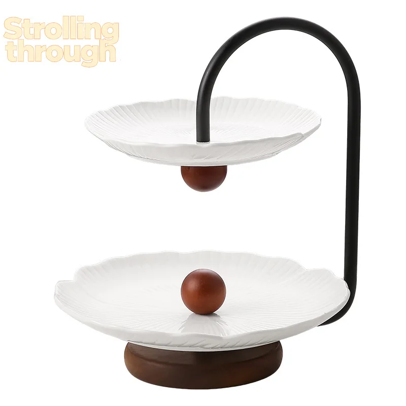 

Fruit plate household living room coffee table tray double layer dried fruit plate front desk snacks dessert plate afternoon