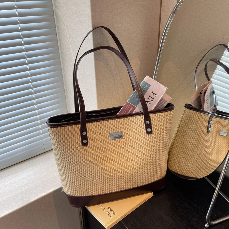 

2025 Women's Woven Straw Tote - Single Shoulder, Large Capacity & Premium Feel, Perfect for Work, School & Weekend Getaways