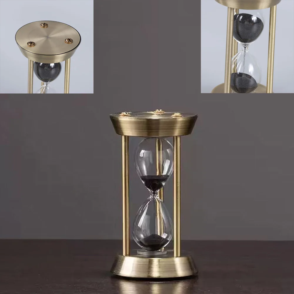 Luxury 3/5/10/15 Minutes Hourglass With Black Color Sand Timer Retro Bronze Zinc Alloy Frame Vintage Timing Sandglass Home Decor