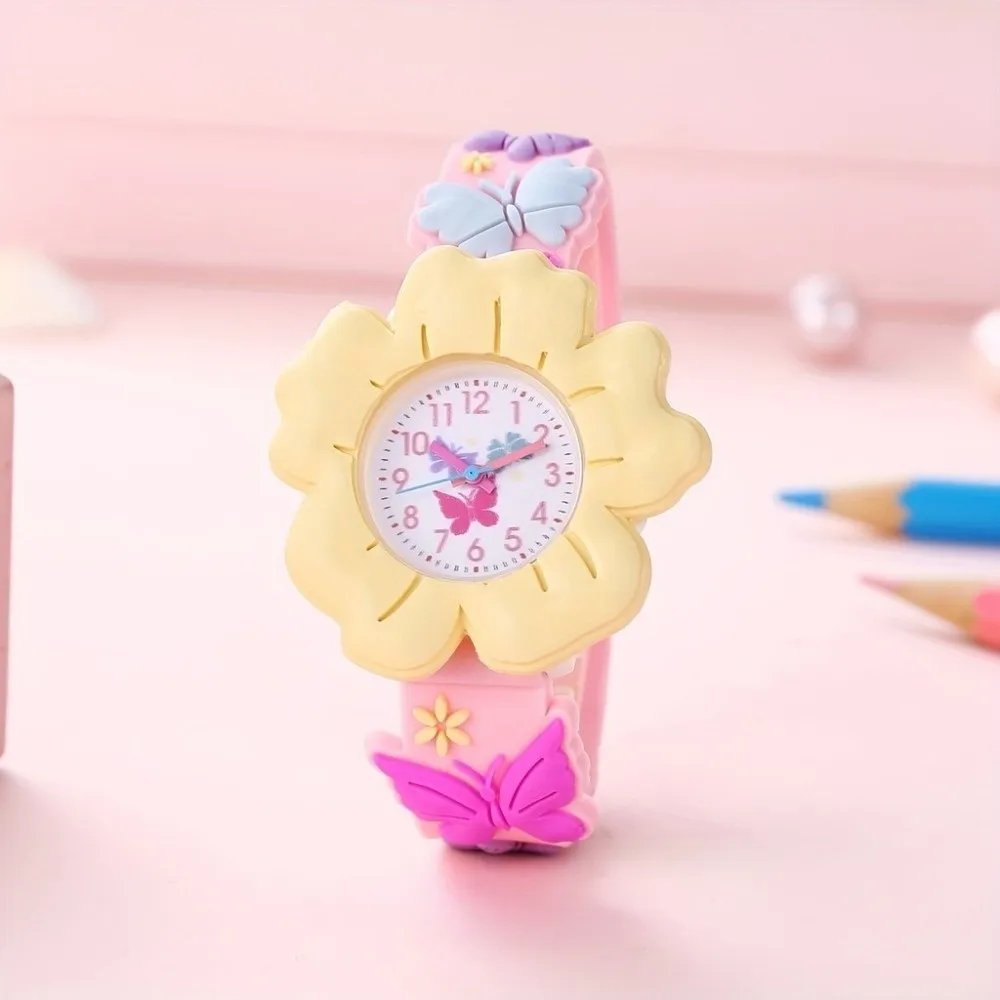 Montre à fleurs colorées, bracelet en Silicone, Design 3D, cadeau pour enfants, montre électronique de dessin animé pour enfants