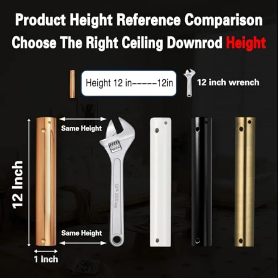 12 inch Ceiling Fan Downrod with Extension Cord, 1 Feet Downrod for Ceiling Fan, 1 inch Outside Diameter, Ceiling Boom Suitable