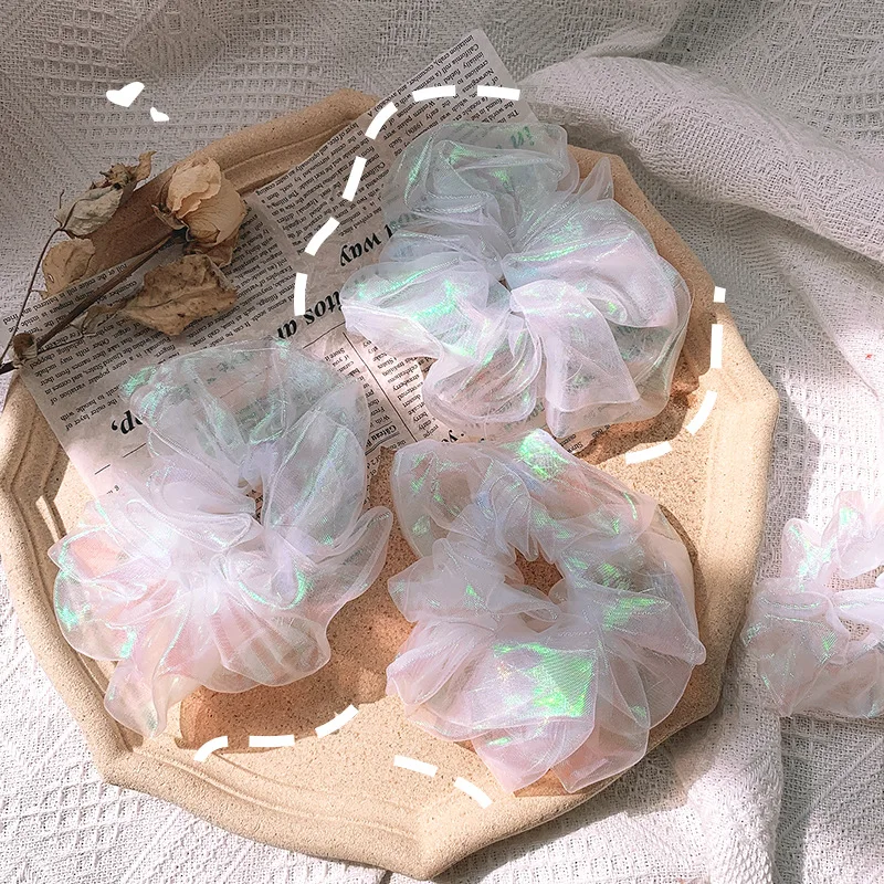 

1Pc Mesh Hair Loop Laser Rope Simulation Simple Temperament Intestine Hair Ring Gentle Retro Head Rope Hair Accessories