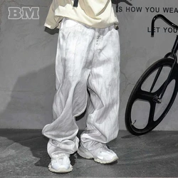 American Streetwear Hip Hop Dirty White Baggy Jeans Korean Fashion Denim Cargo Pants Men Y2k Kpop Skateboard Trousers Male