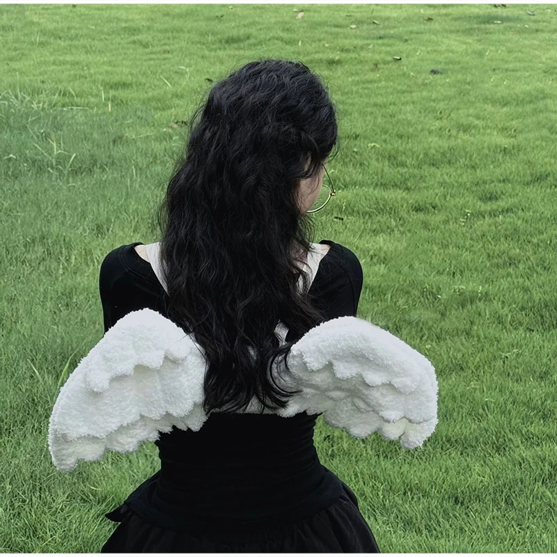 Women Kawaii 3D Angel Wings Backpack Fashion Creative Plush Unique Novelty Shape Bag Heart Embroidery Decor Outing Casual Bag
