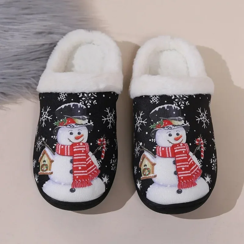 AAAChristmas Fashion Winter Christmas Snowman Slippers Flats Comfortable Fluffy Non-slip Warm Plush Zapatos De Mujer Slides Cute - Image 4