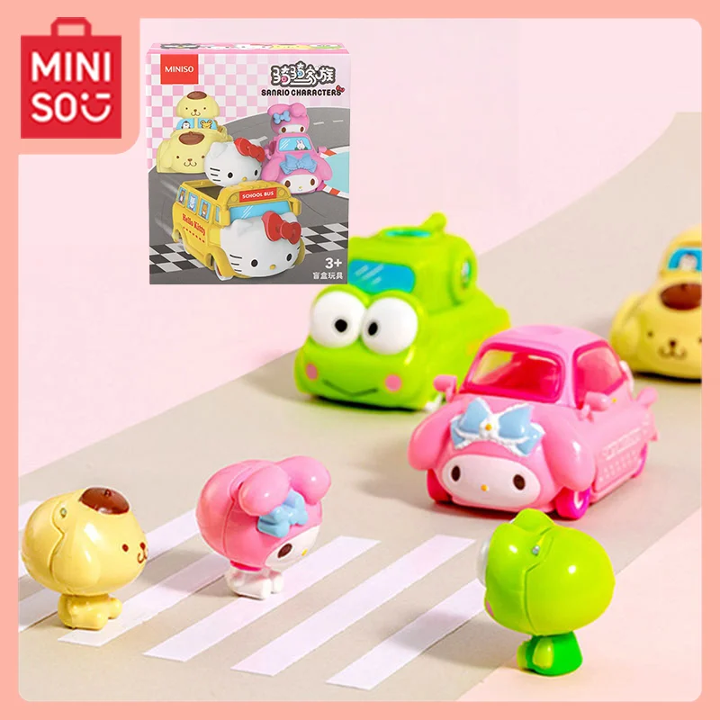 

MINISO Sanrio Kawaii аниме «Hello Kitty My Melody Pom Purin», детская глухая коробка, заводной весенний автомобиль, студенческая игрушка, подарки для девочек