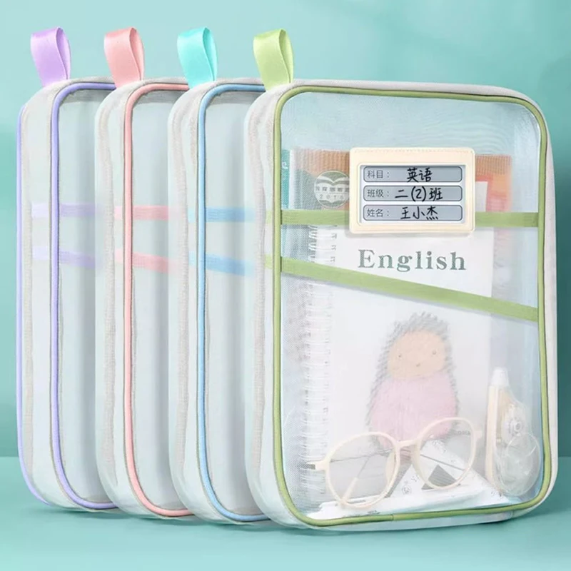 

A4 Stationery Storage Bag Double-layer Mesh Zipper Bag Large Capacity Organizer Folders School Office Supplies Stationary Bag