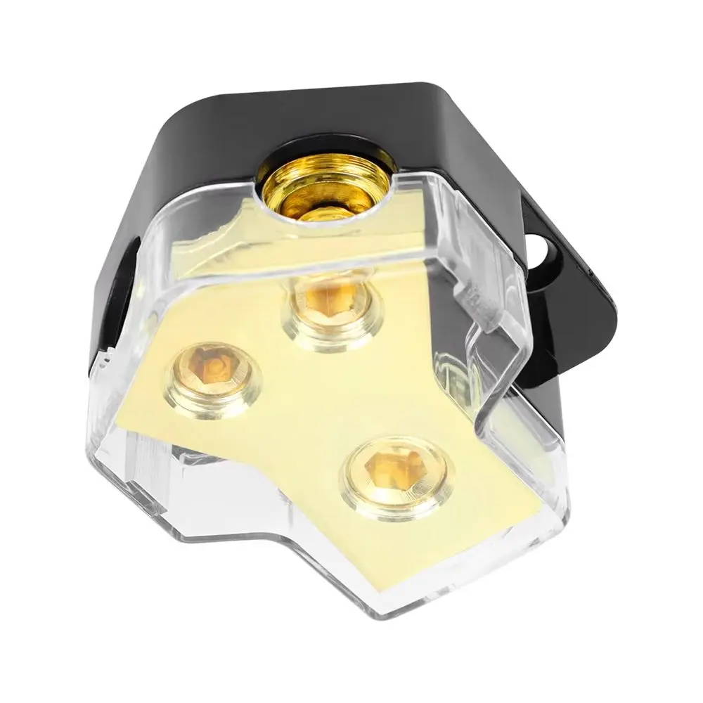 Car Audio 2 Way Copper Power Distribution Block 0/2/4 AWG In 4/8 AWG Out Amplifier Power Ground Connector