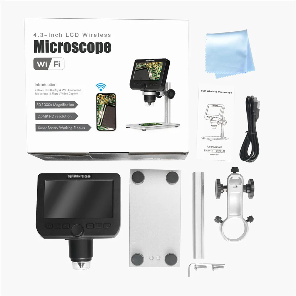 4.3 polegadas 2mp 1080p 50-1000x sem fio wifi handheld endoscópio cmos borescope inspeção microscópio digital lupa para verificação pcb