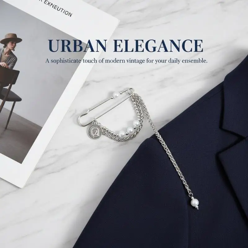❤️Exaggerate Long Tassel Chain Brooch Women Handmade Pearl Multi Functional Fixed Pin Pants Clothes Decor