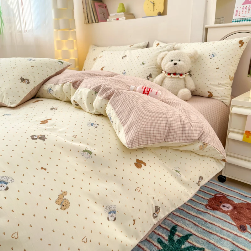 100% Cotton Cartoon Bedding Set Duvet Cover Set - 1 Duvet Cover 2 Pillowcases,Breathable Durable Single/Double/240x220/160X210