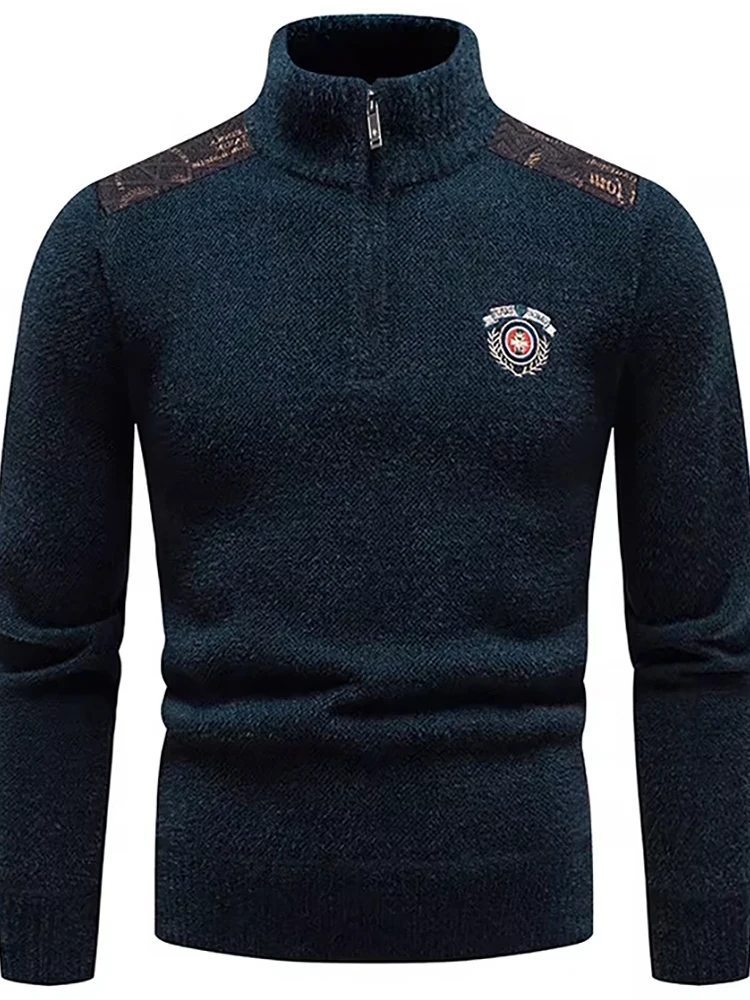 

Мужской зимний вязаный свитер с высоким воротником на молнии, утепленный, повседневный, удобный, на все сезоны