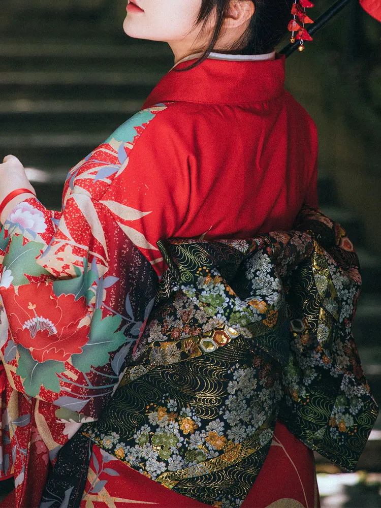 桜柄ウエストベルトサッシュ-大人子供用-着物ウエストチェーン-花柄-キュートスタイル-布素材-ユースサイズ-ダブルサークル