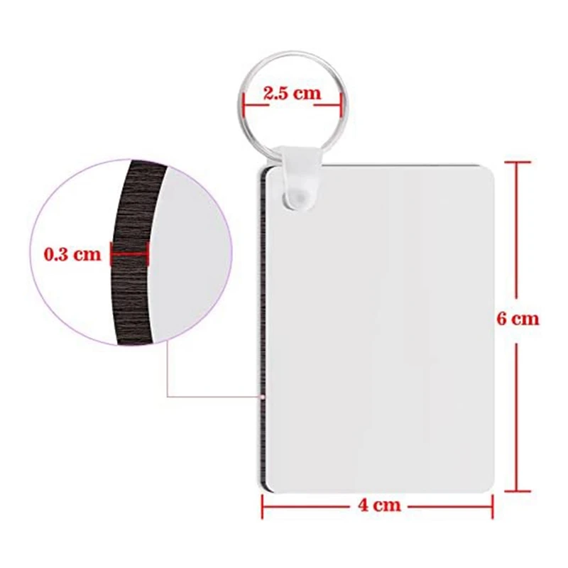 50 Pieces White MDF Rectangle Sublimation Blanks Keychain Blank MDF Board Key Rings Blanks