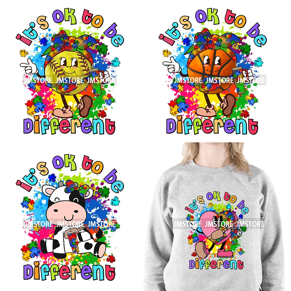 

Colorful Autism Awareness Printing It's Okay To Be Different Iron On Heat Press DTF Transfer Stickers Ready To Press For Clothes