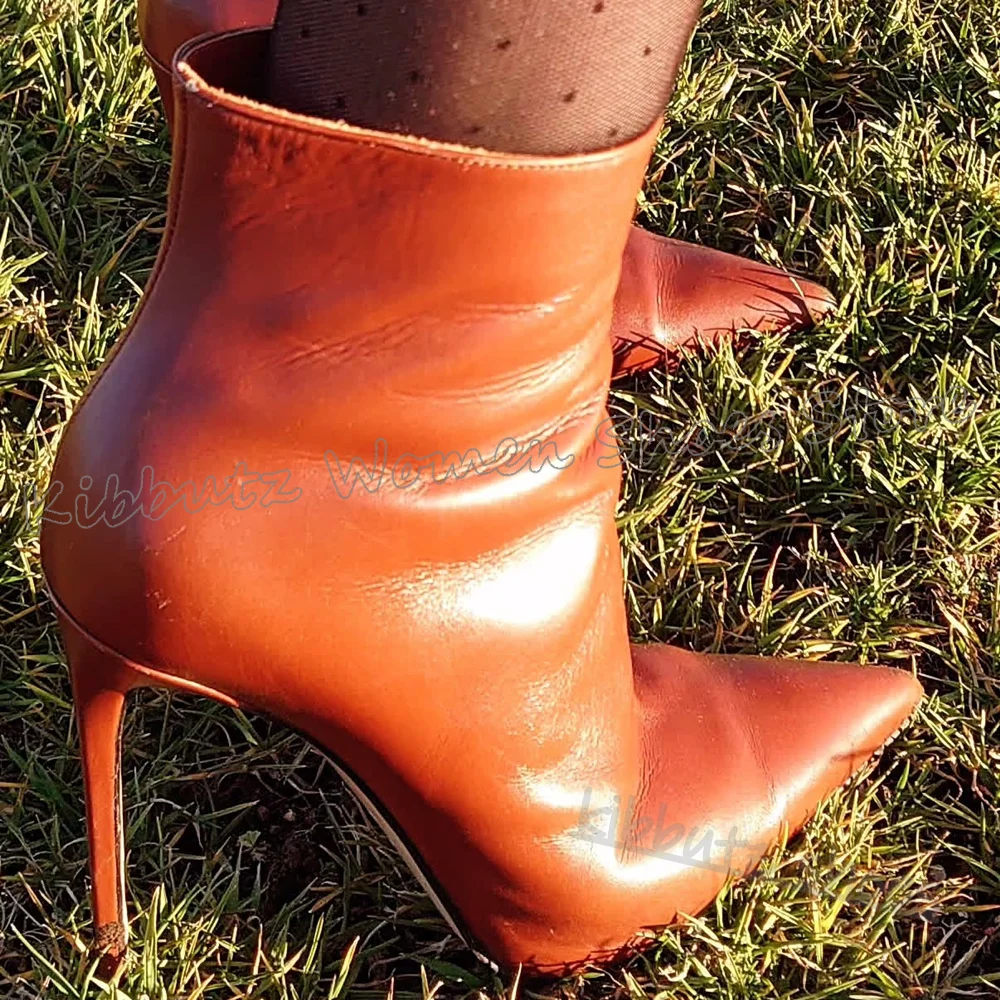 Ankle Modern Boots Leather Side Zipper Pointy Thin High Heels Fashion Luxury Elegant Concise Novelty Women Shoes New Party Show