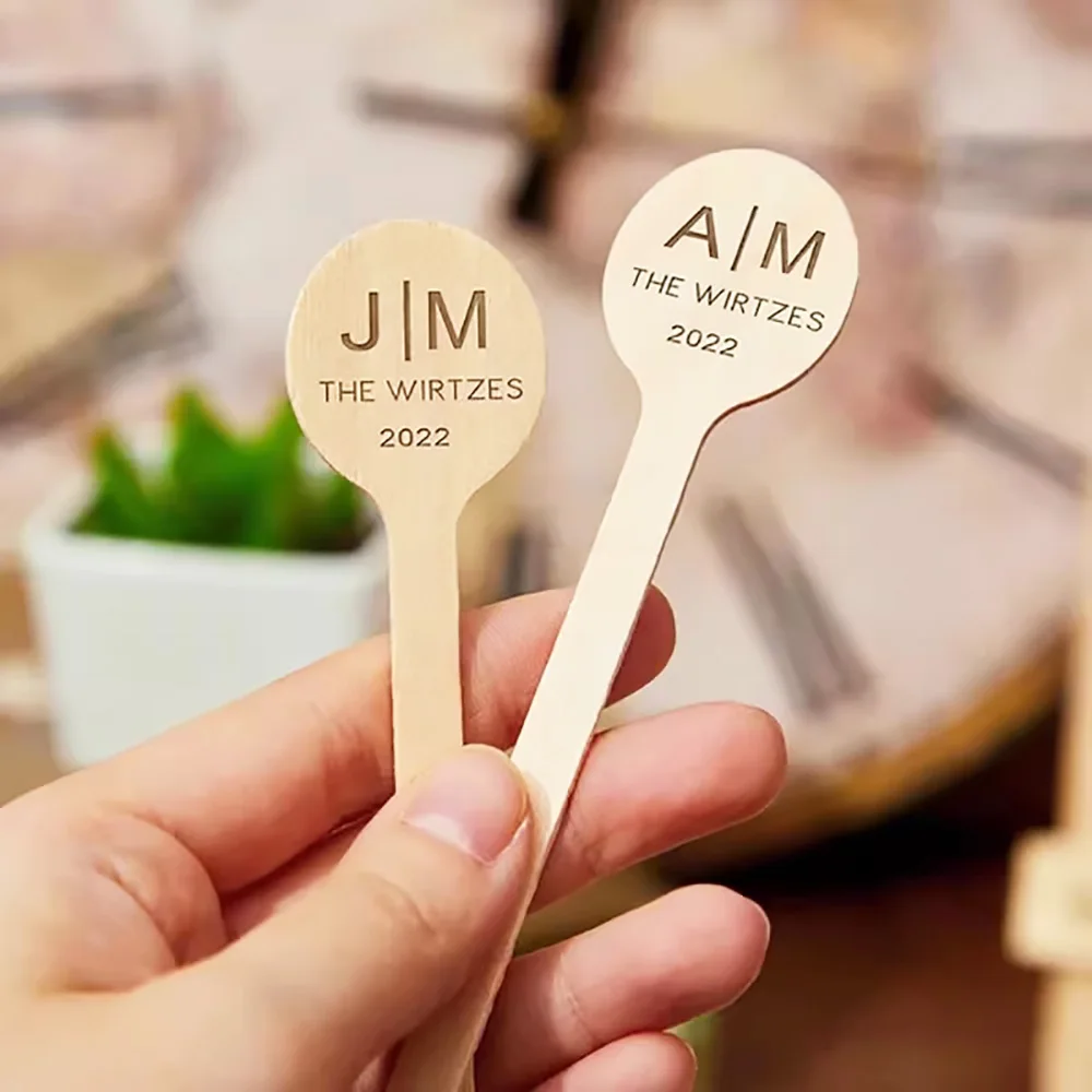 100-300P Custom Engraved Wooden Stir Sticks Disposable Coffee Stirrers Cocktail Personalized Wedding Decor Custom Logo Wood  ﻿