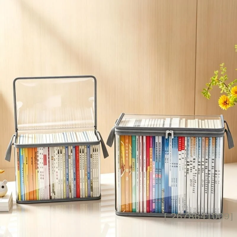✔Foldable Transparent Waterproof Book Box Student Dormitory Classroom Household Book Organizing Storage Box