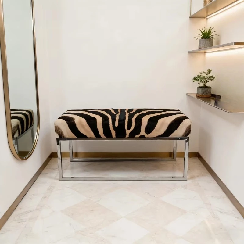Modern stainless steel bedside bench is suitable for bedroom, living room, shoe changing stool, rest stool