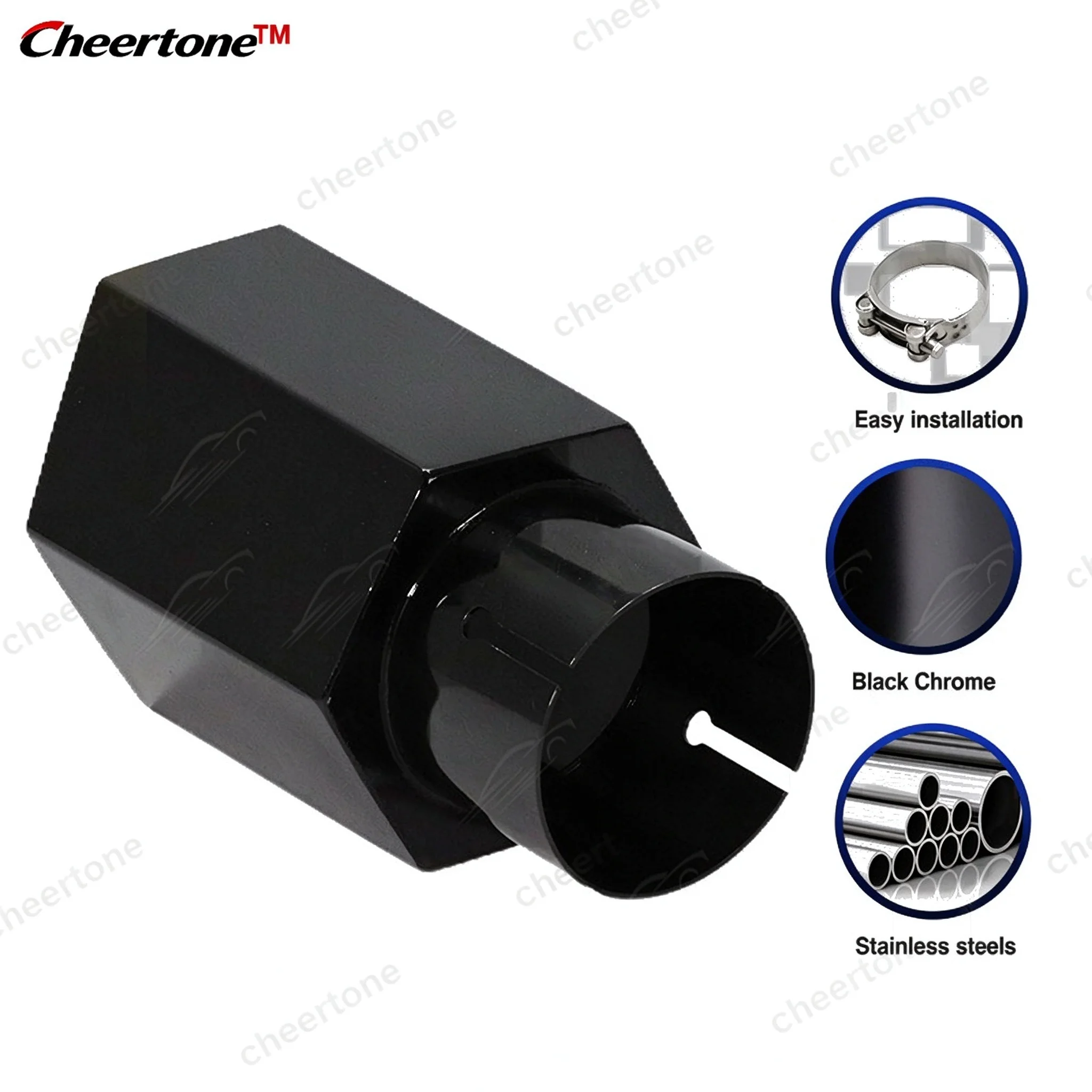 Hexagon Stainless Steel Exhaust Tip Black Chrome Muffler Tail Pipe Universal Car Accessories