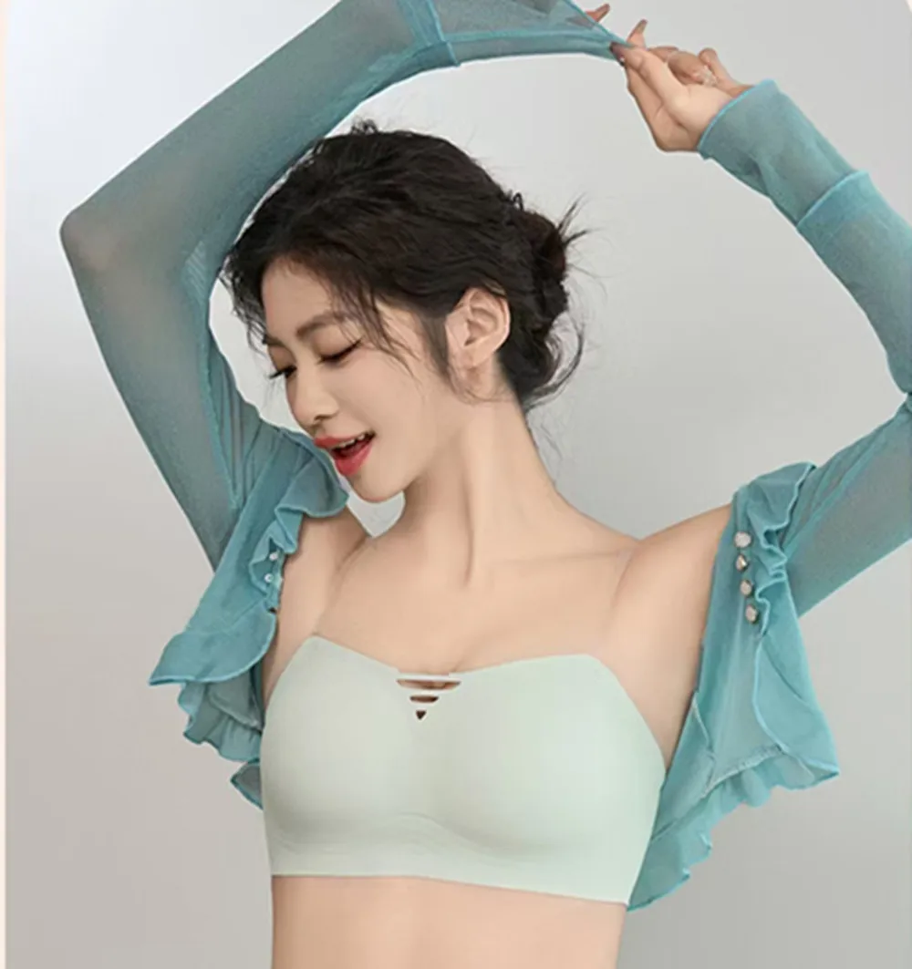 Jelly Strip No Steel Ring Thin Section Small Chest Gather Adjustment Type Breast Bra Bra Low-Cut Underwear Women