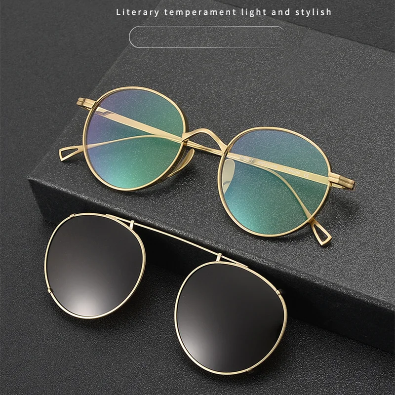 Japaneses Brand Polarized Clip Sunglasses Driving Sun Glasses Frame Fashion Titanium Men Women Vintage Eyeglasses Oval kmn113
