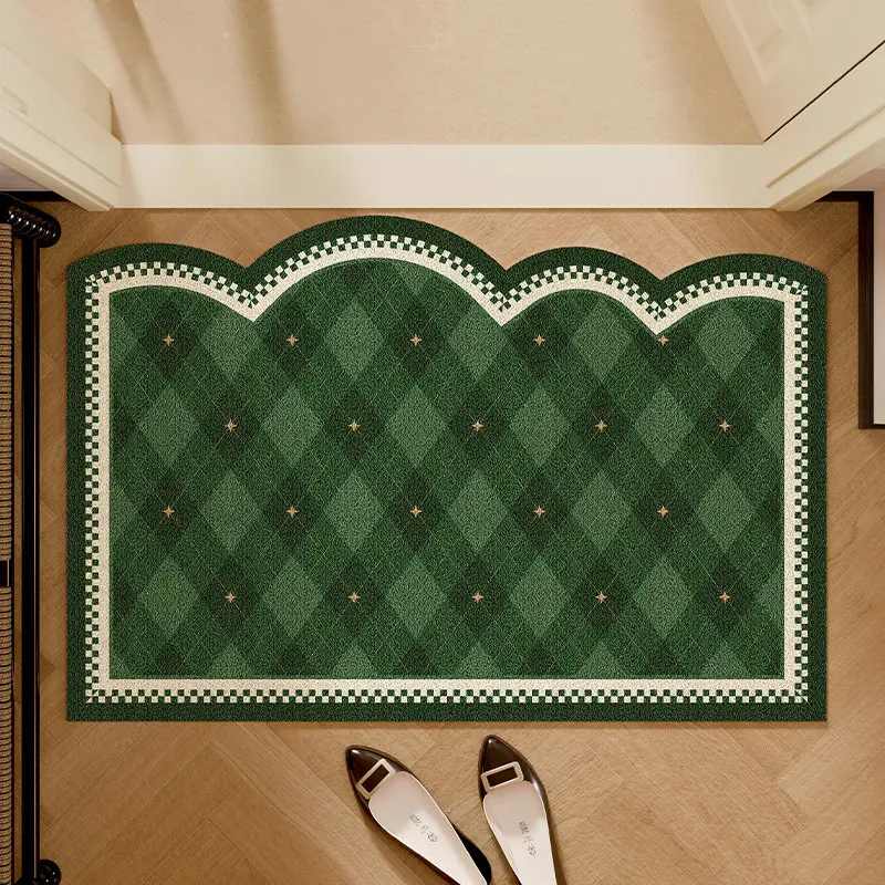 Green Christmas Argyle Plaid PVC Coil Doormat Cuttable Anti Slip Dirt Trapping Entrance Door Mat Waterproof Floor Rug Xmas Decor