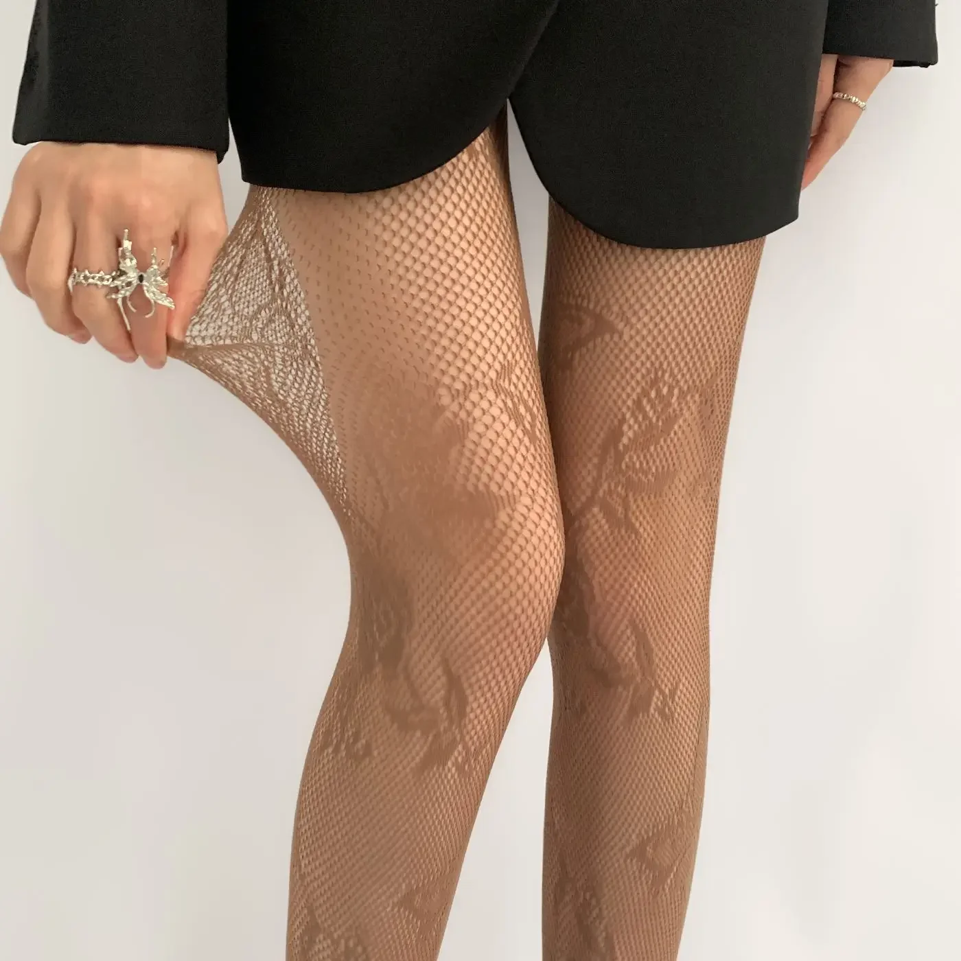 Flower Butterfly Fishnet Stockings Black White Brown Tights Women JK Internet Celebrity Club Socks Woman Trend Thin Medias.