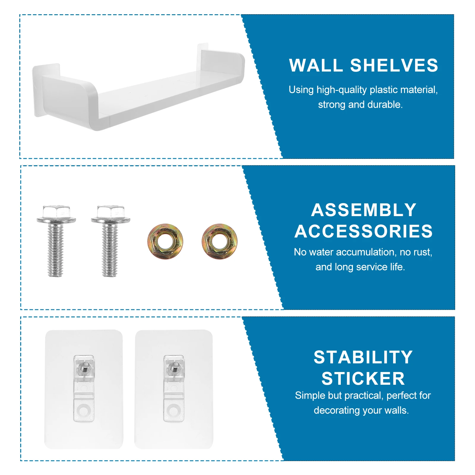 

Storage Shelves Waterproof Rack Shelf No-drill Hanging Bathroom Wall Mounted White Shelving