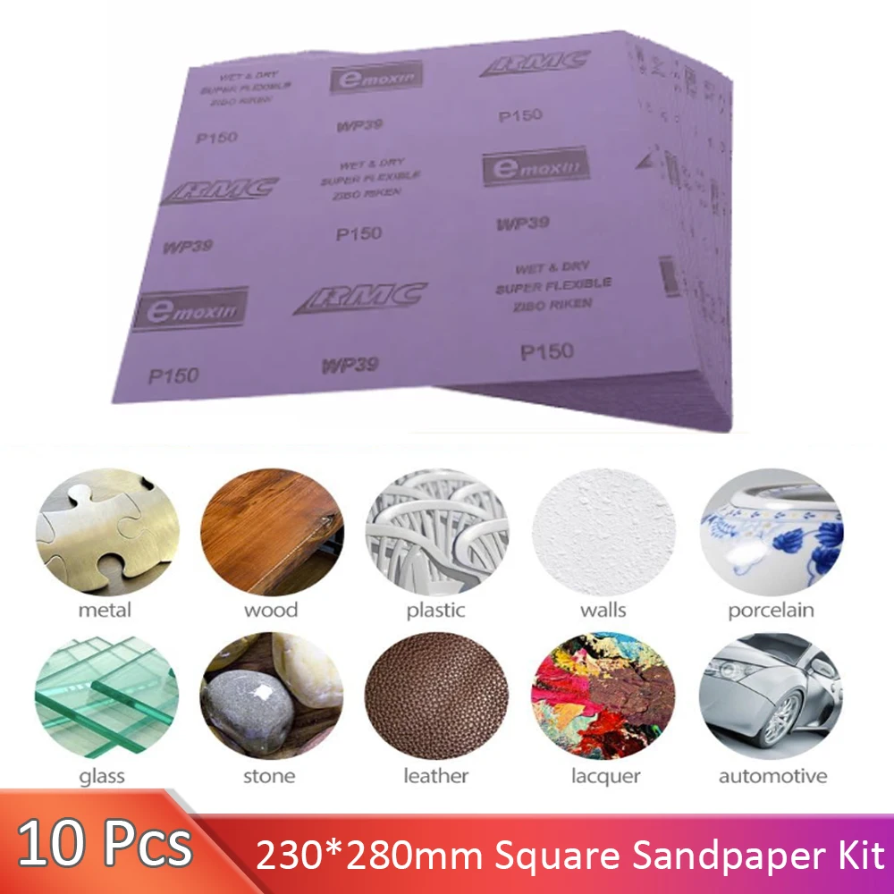 10 PCS 230x280MM Square Sandpaper Set Wet Dry Sanding Sheets  for Wood Furniture Finishing Metal Grinding Auto Polishing