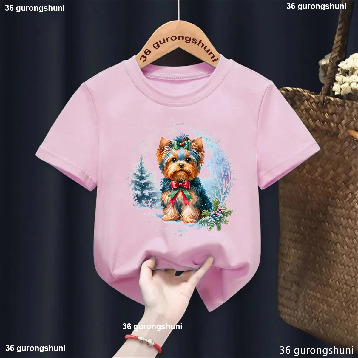 Kawaii Dog Kids Clothes Newest Christmas Yorkshire Terrier Animal Printed T Shirt Girls/Boys Funny Solid T-Shirt Harajuku Shirt