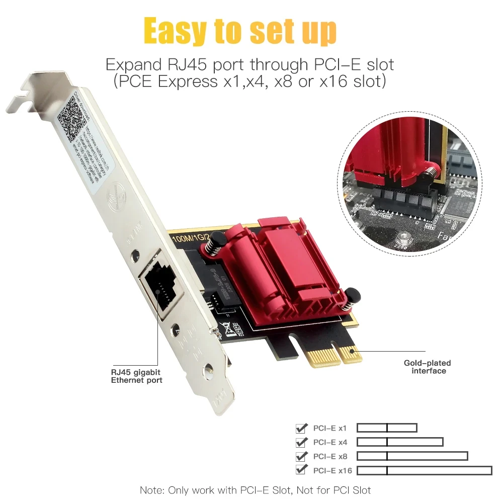 Tarjeta de red de 2500Mbps PCI-E a RJ45, Chip RTL8125B, adaptador de controlador LAN con cable Ethernet de 100/1000Mbps y 2,5 Gbps para Win7/8/10/11