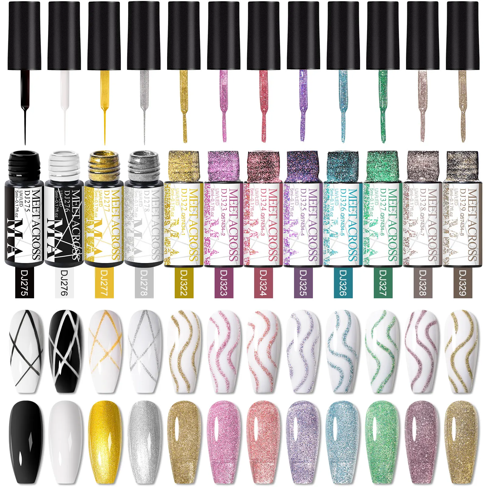 12pc Nail Liner Painting Gel Set Black White Drawing Nail Art Vernis French Style DIY Manicure Design UV/LED Semi Permanent