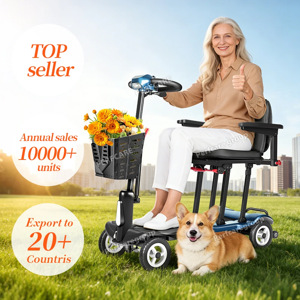Perfcare 14kg Lightweight Drive Effortless Mobility Scooter Portable Wide Armrests Seat Extra Lithium Battery For All Users
