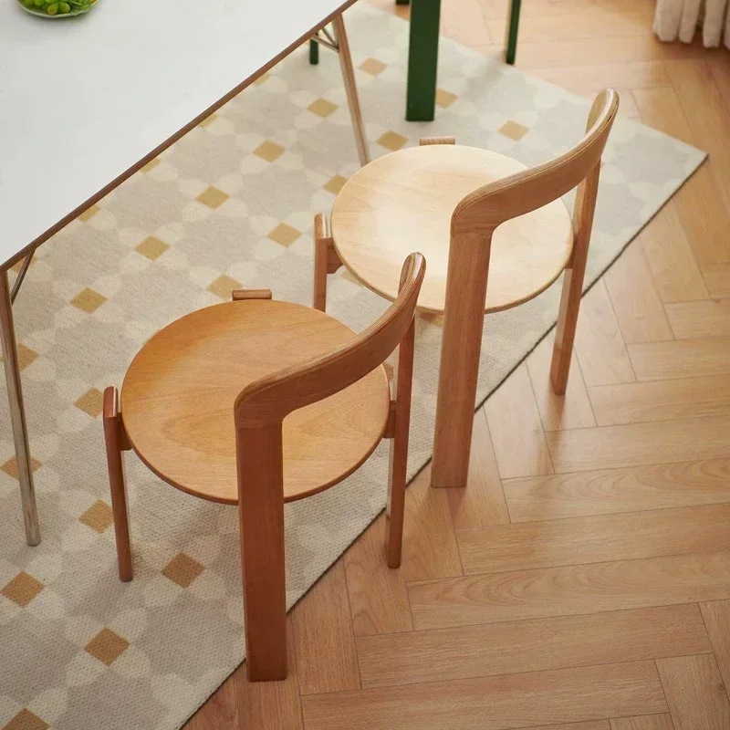 Nordic Rey Beech Solid Wood Plywood Dining Stackable Vintage Curved Backrest Swiss Chair  Restaurant Chair image 3