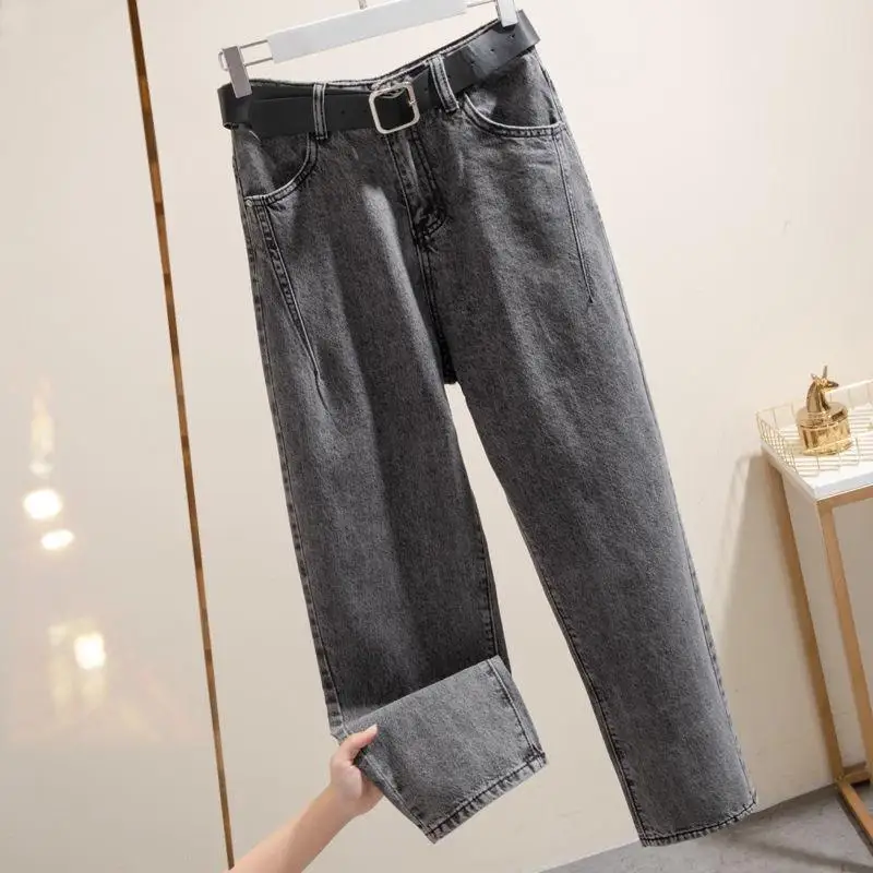 

Джинсы Harlan с высокой талией, женские осенние новые свободные прямые брюки с девятью очками, модные брюки для папы, цвет