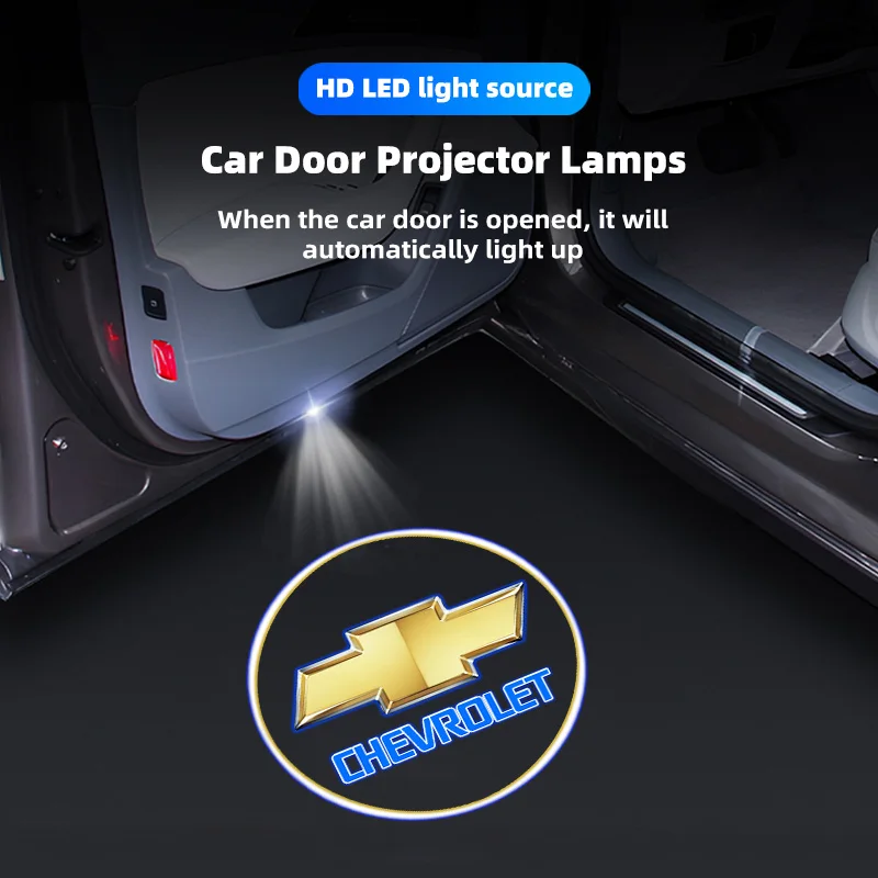2 pçs porta do carro lâmpada de boas-vindas hd led emblema luzes do projetor para chevrolet cruze faísca captiva suburbana camaro malibu silverado
