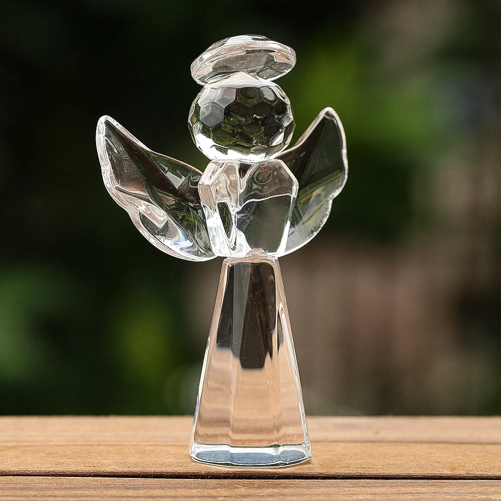 Cute Angel Elf Wings Clear Glass Crystal Crafts Faceted Prism God Halo Christian Child Christening Mascot Paperweight Desk Decor