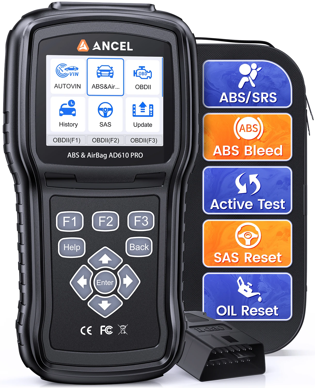 ANCEL AD610 PRO ABS SRS OBD2 Scanner ABS Bleeding Scanner Car Code Reader Bi-Directional Diagnostic Tools SAS Airbag ABS Oil