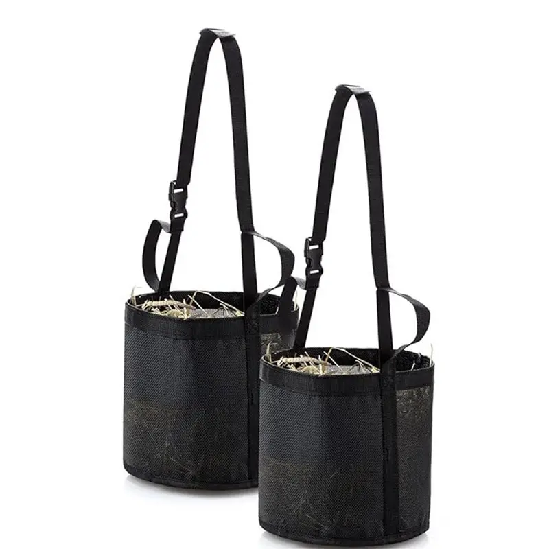 ABHS-2 Pcs Horse Feed Bag Heavy Duty Mesh Feeder With Adjustable Strap, Slow Feeder Hay Bag For Trail Riding & Stall Use