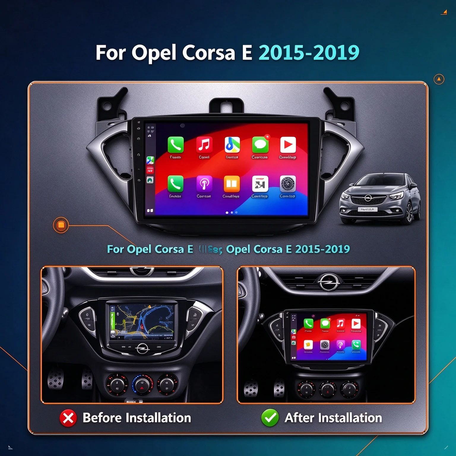 9 inch Carplay Car Radio For Opel Corsa E 2015-2019  Android 16 Multimedia Navigation Head Unit 2K QLED Screen