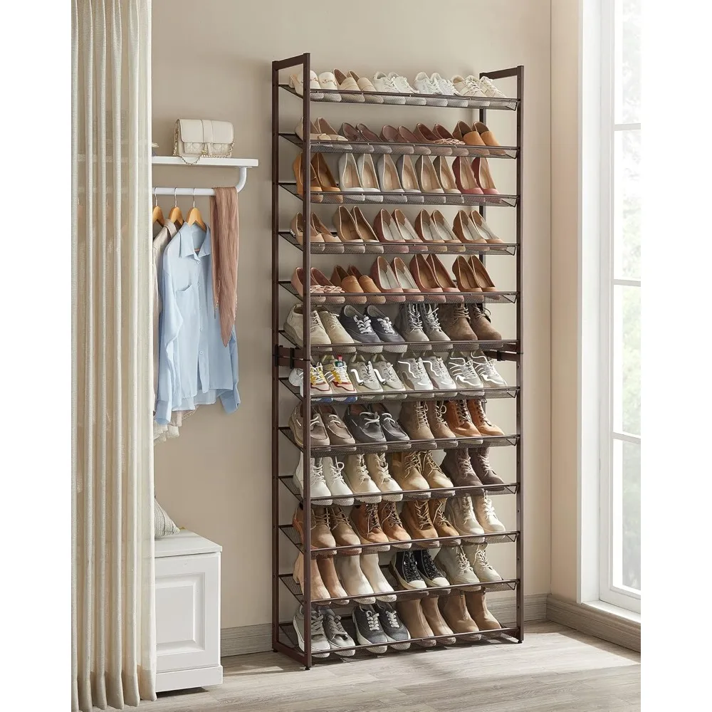 12-Tier Tall Metal Shoe Storage Organizer for Closet, Entryway, Garage, Set of 2 6-Tier Big Stackable Shoes Rack Shelf