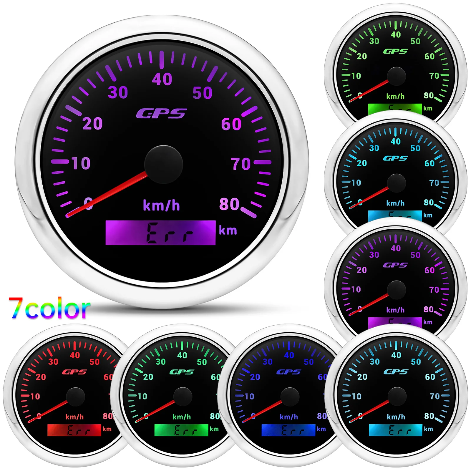 30 ~ 200KMH 7 Kleuren Backlight 85MM GPS Snelheidsmeter Met GPS Antenne Voor Motorfiets Marine Boot 60kmh 120kmh Auto Snelheidsmeter Gauge