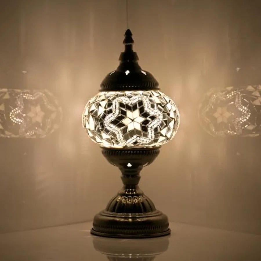 

Turkish Moroccan Table Lamp Lantern with Handmade Mosaic Glass Lampshade Tiffany Style Bohemian Stained Glass Decorative Desk L