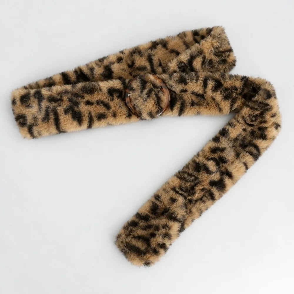 Stylish Street Style Faux Fur Waist Belt Faux Fur Adjustable Length Y2K Hip Hop Belt Leopard Print Pattern Fur Belt for Women