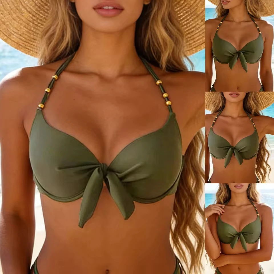 

Women Swimwear Tops Underwire Full Coverage Bikini Top Push Up Swim Crop Top Bathing Suit High Waist Ruffled Sexy Bikini Set