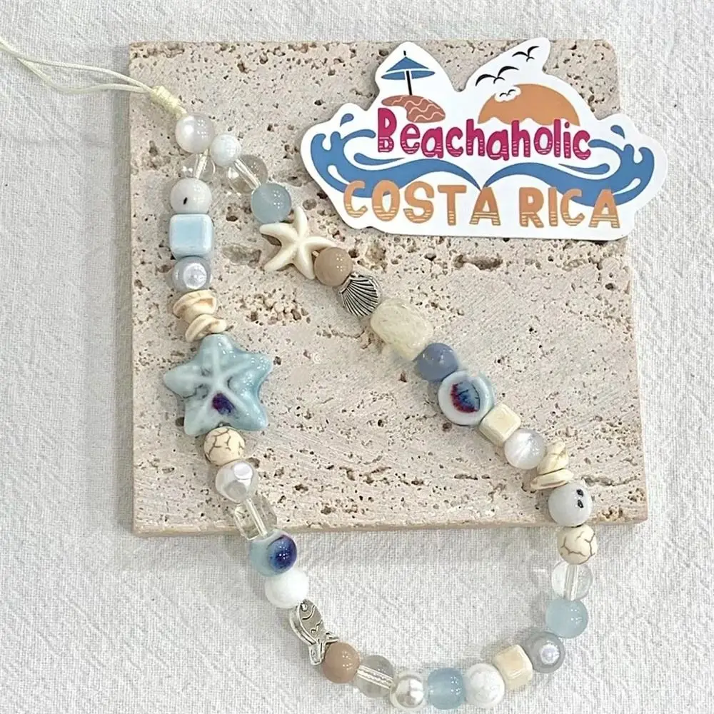 Coconut Tree Coconut Phone Chain Acrylic Beaded Beach Starfish Smartphone Lanyard Anti-Lost Handmade Beaded Phone Strap Camera