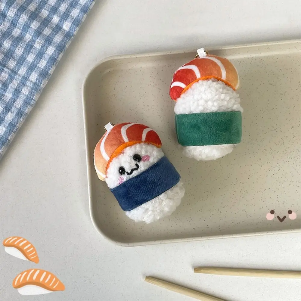 Creative Kawaii Salmon Keychain Cartoon Plush Stuffed Sushi Bag Pendant Japanese Style Soft Rice Plush Keyring Couple